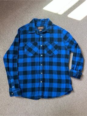 Women’s Lincoln Outfitters Blue&White Plaid Button Front Top Size Med Flannel